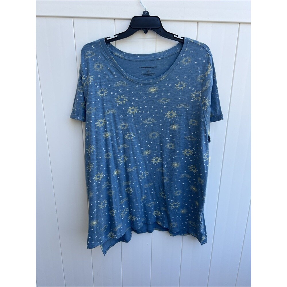 The Sweatshirt Project Womens 3X White Relaxed Fit Top Blue Yellow Suns New